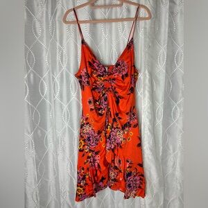 Free People Orange and Pink Floral Dress